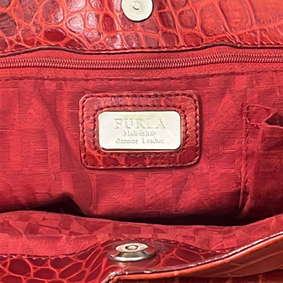 FURLA Red Croc Embossed EUC - Picture 8 of 9